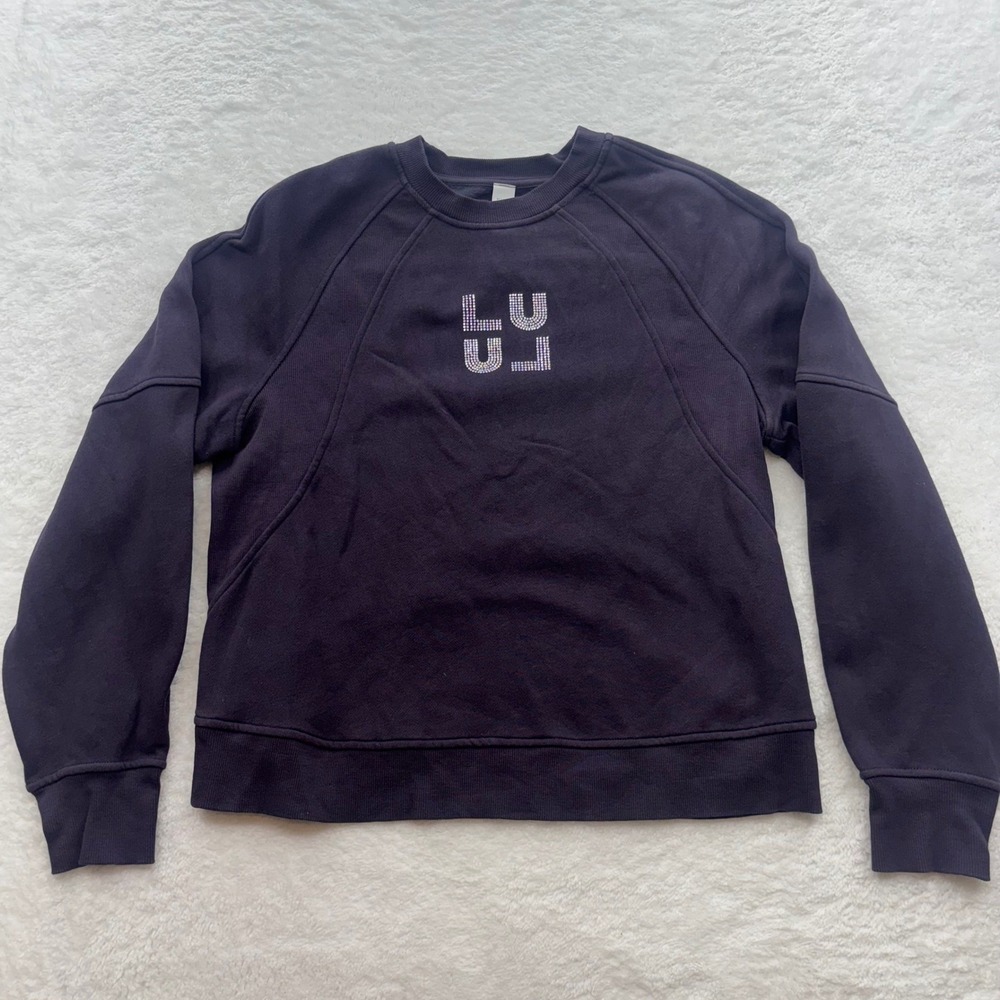 Lululemon Perfectly Oversized Crewneck Sweatshirt Purple Rhinestone Logo XS/S
